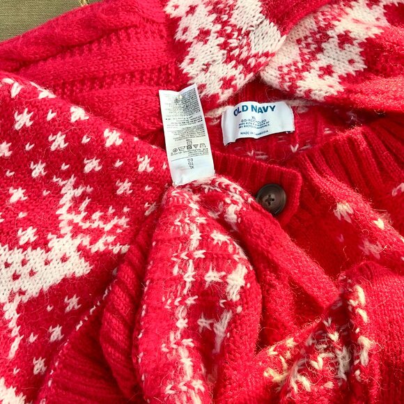 Old Navy Sweater Cardigan Holiday Red White Reindeer Fair Isle 2023 (XL) - Picture 5 of 8